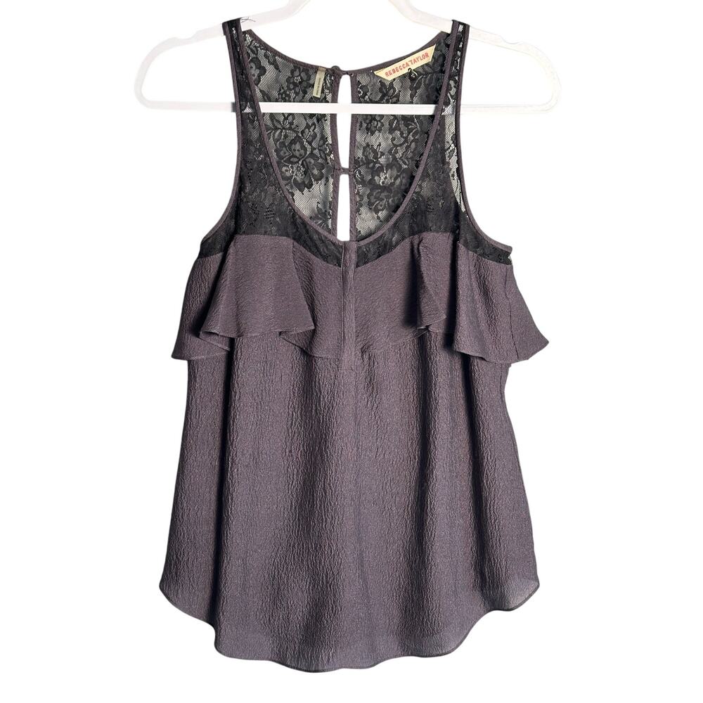 Rebecca Taylor Sz 2 NWOT 100% Silk‎ Textured Lace Cami Ruffle romantic goth